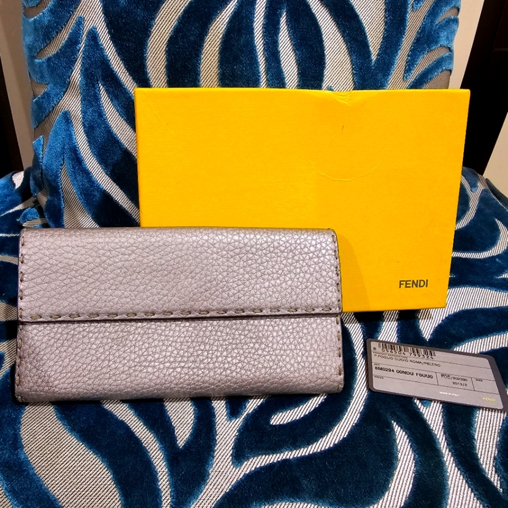 Authentic Fendi Silver Long Wallet
